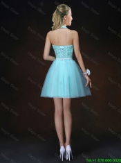 Beautiful A Line Aqua Blue Prom Dresses with Appliques