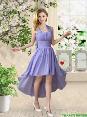 Beautiful Halter Top Ruched Dama Dresses with High Low