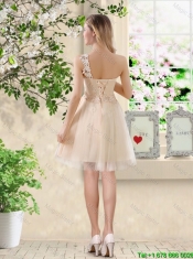Beautiful Short Champagne Prom Dresses with One Shoulder