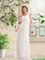 Beautiful V Neck Lace Up Junior Dresses with Hand Made Flowers