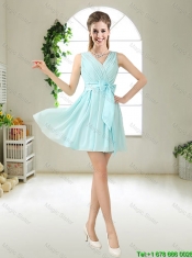 Cheap Halter Top Belt Light Blue Prom Dresses for 2016