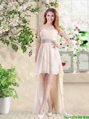 Cheap One Shoulder Hand Made Flowers Junior Dresses in Champagne