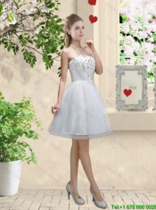Classical Appliques and Beaded White Prom Dresses with Strapless