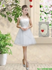 Classical Appliques and Beaded White Prom Dresses with Strapless