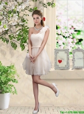 Classical Belt One Shoulder Dama Dresses in Champagne