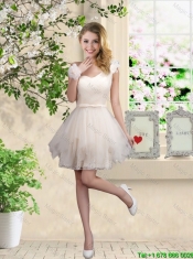 Classical Belt One Shoulder Dama Dresses in Champagne