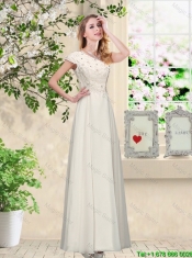 Classical Scoop Appliques Prom Dresses in Champagne