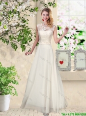 Classical Scoop Appliques Prom Dresses in Champagne