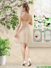 Comfortable Strapless Champagne Prom Dresses with Knee Length