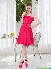 Coral Red Strapless Bowknot Prom Dresses for 2016 Summer