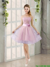 Custom Made A Line Strapless Junior Dresses with Hand Made Flowers