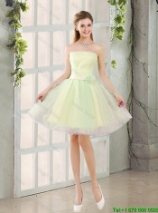 Custom Made A Line Strapless Tulle Prom Dresses with Belt