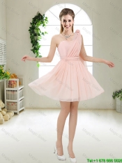 Decent One Shoulder Prom Dresses with Hand Made Flowers