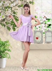 Decent Scoop Bowknot Prom Dresses with Cap Sleeves