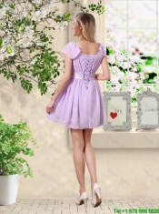 Decent Scoop Bowknot Prom Dresses with Cap Sleeves