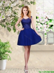 Decent Short Appliques Scoop Junior Dresses in Royal Blue