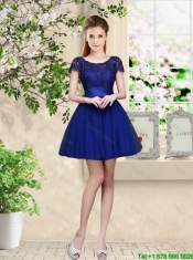 Decent Short Appliques Scoop Junior Dresses in Royal Blue