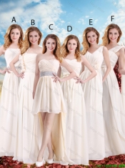 Discount Empire One Shoulder Champagne Prom Dresses with Belt