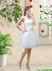 Discount One Shoulder Appliques Dama Dresses in White