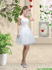 Discount One Shoulder Appliques Dama Dresses in White