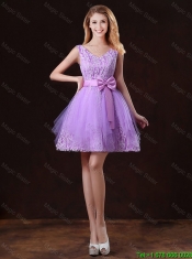 Discount V Neck Tulle Dama Dresses with Bowknot
