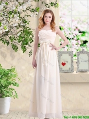 Elegant Empire Champagne Prom Dresses with Hand Made Flowers