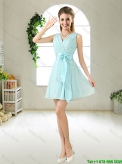 Fashionable V Neck Bowknot Prom Dresses in Mini Length