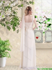 Feminine Straps Lace Up Champagne Dama Dresses with Floor Length