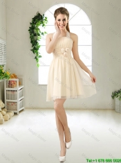 Modern Halter Top Champagne Dama Dresses with Hand Made Flowers