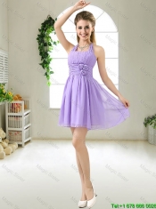Modest Halter Top Hand Made Flowers Junior Dresses in Purple