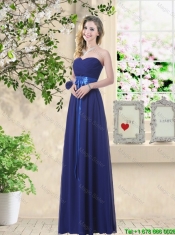 New Style Empire Floor Length Dama Dresses in Navy Blue