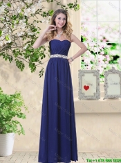 New Style Empire Floor Length Dama Dresses in Navy Blue