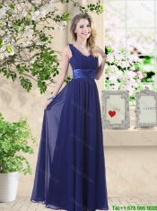 New Style Empire Floor Length Dama Dresses in Navy Blue