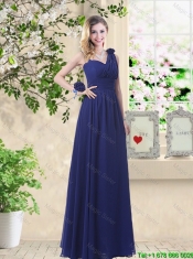 New Style Empire Floor Length Dama Dresses in Navy Blue