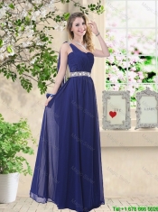 New Style Empire Floor Length Dama Dresses in Navy Blue