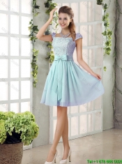 Perfect A Line Square Lace Prom Dresses with Bowknot