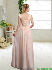 Perfect Bowknot Scoop Prom Dresses in Champagne