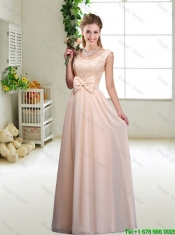 Perfect Bowknot Scoop Prom Dresses in Champagne