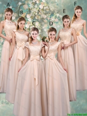 Perfect Bowknot Scoop Prom Dresses in Champagne