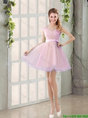 Perfect V Neck Strapless Short Prom Dresses with Bowknot