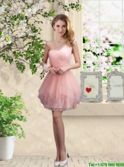 Popular One Shoulder and Belt Prom Dresses in Pink