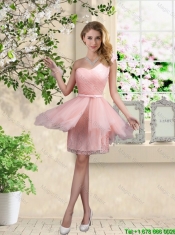 Popular One Shoulder and Belt Prom Dresses in Pink