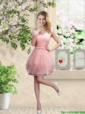 Popular One Shoulder and Belt Prom Dresses in Pink