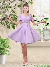 Popular V Neck Lavender Dama Dresses with Beading