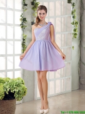 Pretty A Line One Shoulder Junior Dresses with Hand Made Flowers