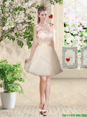 Pretty One Shoulder Champagne Junior Dresses with Appliques