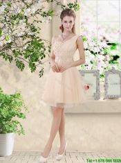 Pretty One Shoulder Champagne Junior Dresses with Appliques and Belt