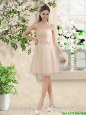Pretty One Shoulder Champagne Junior Dresses with Appliques and Belt