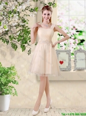 Pretty One Shoulder Champagne Junior Dresses with Appliques and Belt