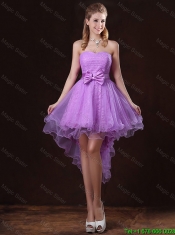 Pretty Strapless Bowknot Prom Dresses with High Low
